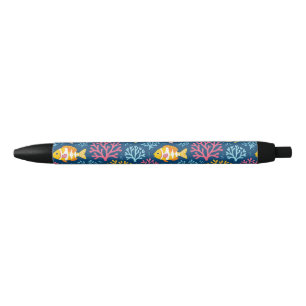 Fish and coral nautical blue pen