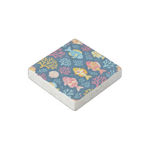 Fish and coral nautical blue stone magnet