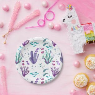 Fish and Coral Watercolor design Paper Plates