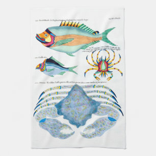Fish and Crabs on Ancient Paper Kitchen Towel