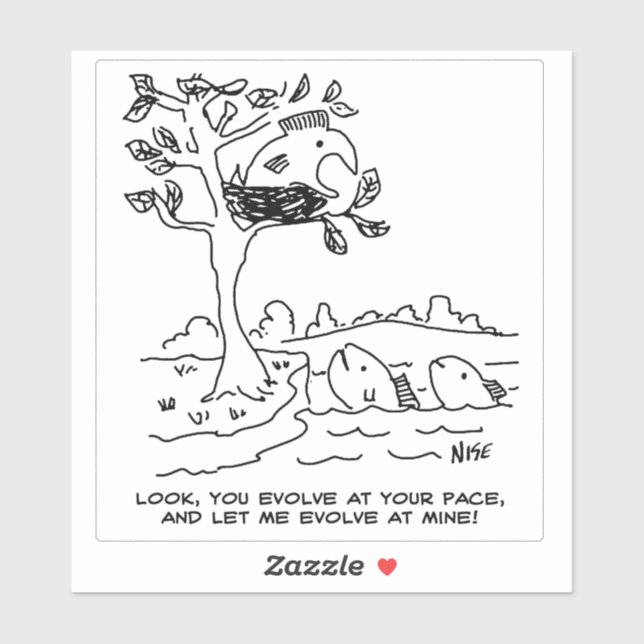 Fish and Evolution Darwin Theory Cartoon. Sticker (Sheet)