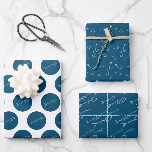 Fish and Fishhook Wrapping Paper Sheets (Front)