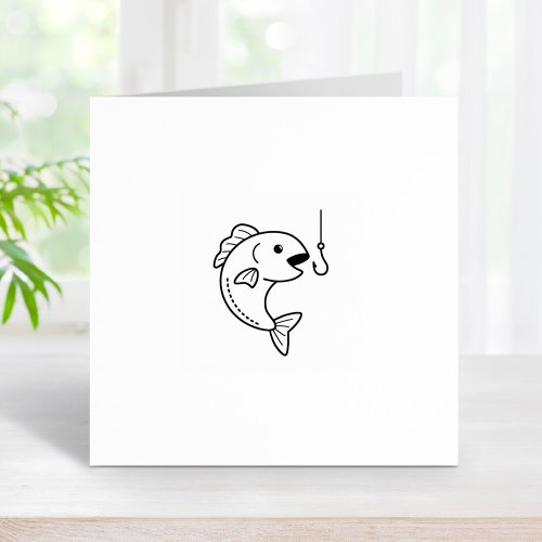 Fish and Fishing Hook 1x1 Rubber Stamp