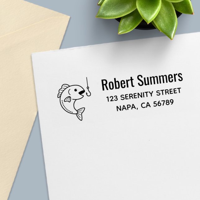 Fish and Fishing Hook Address Self-inking Stamp (Creator Uploaded)