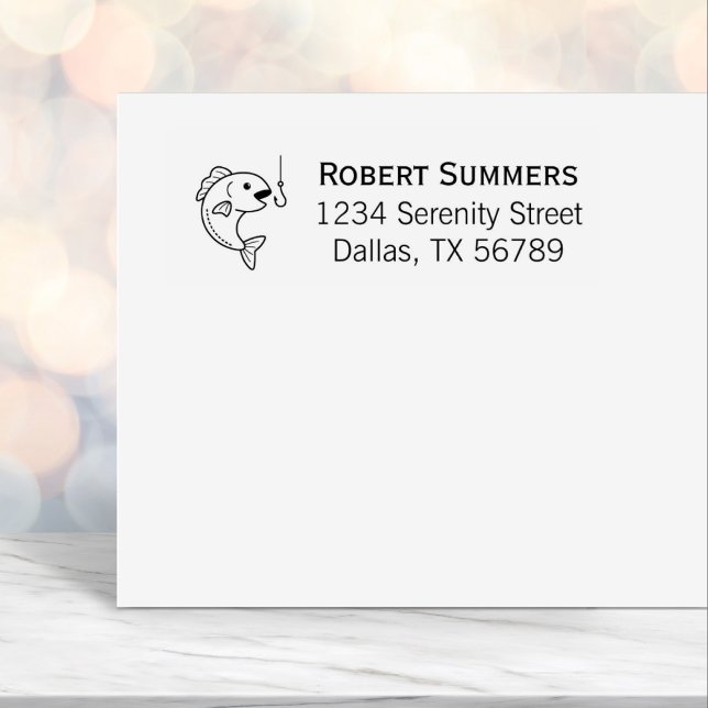 Fish and Fishing Hook Address Self-inking Stamp (Creator Uploaded)
