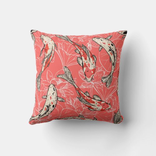 Fish And Floral Throw Pillow