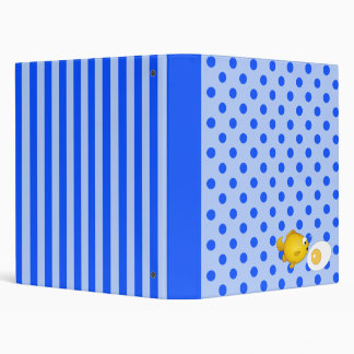 Fish and fried egg on blue polka dots and stripes binder