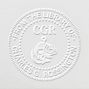 Fish and Hook Fishermen Library Book Name Embosser