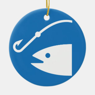 Fish and Hook Fishing Icon Ceramic Ornament