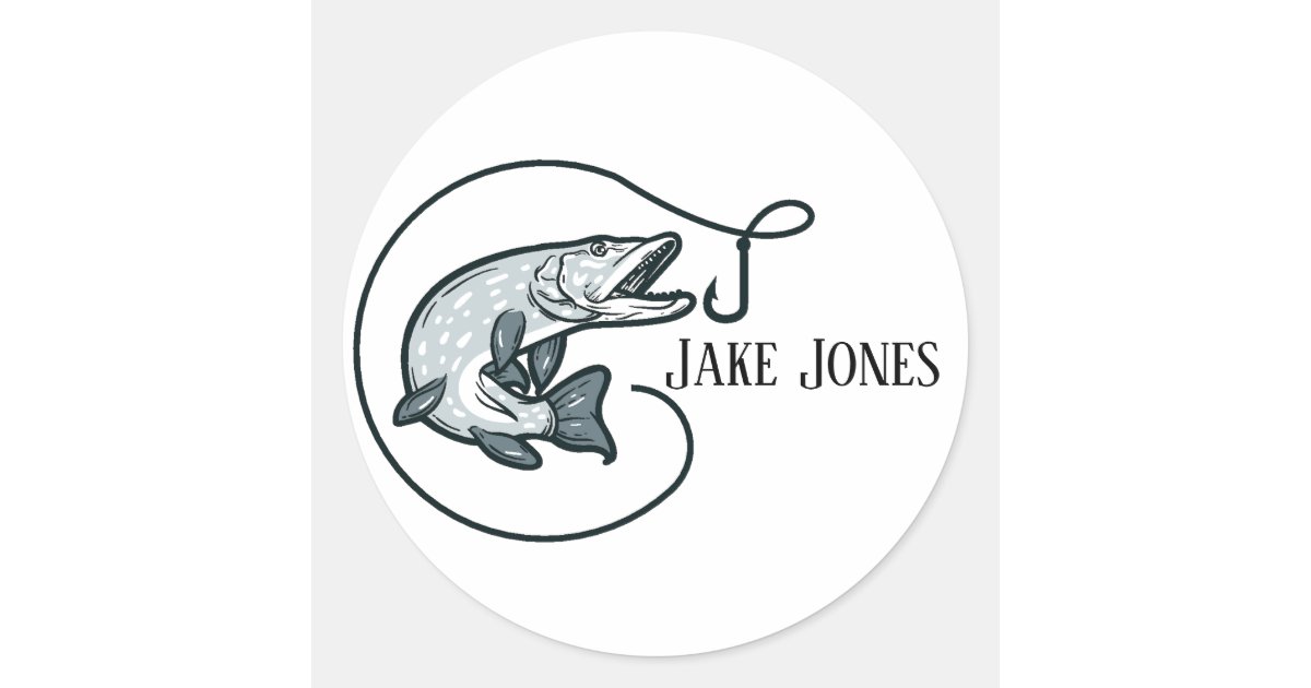 Fish and Hook Personalized Classic Round Sticker Zazzle
