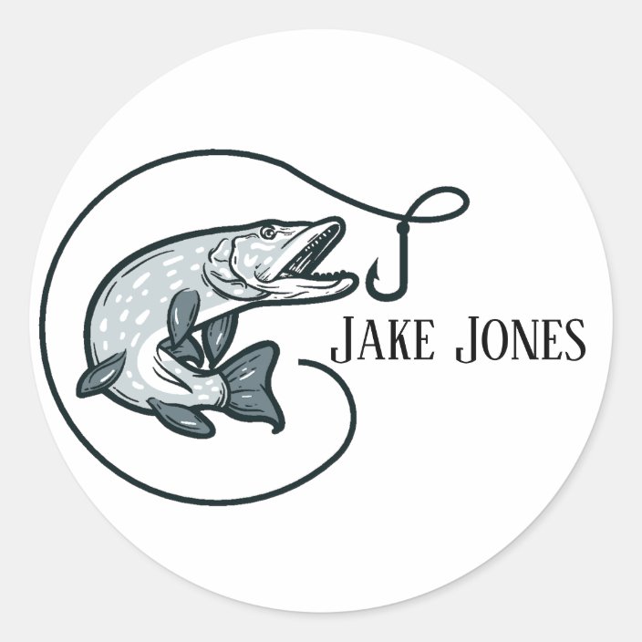 Fish and Hook Personalized Classic Round Sticker