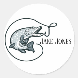 Fish and Hook Personalized Classic Round Sticker