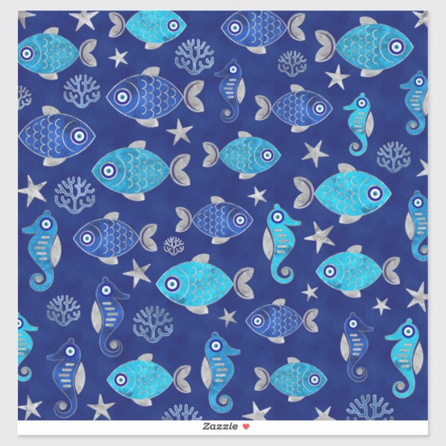 Fish and Seahorse Evil Eye Pattern Sticker (Sheet)
