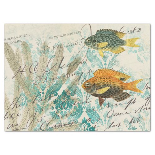 Fish and Seaweed with Writing Decoupage Tissue Paper