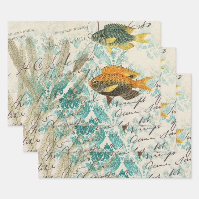 Fish and Seaweed with Writing Wrapping Paper Sheets (Set)