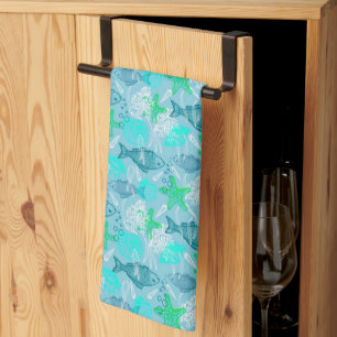 Fish and shells kitchen towel
