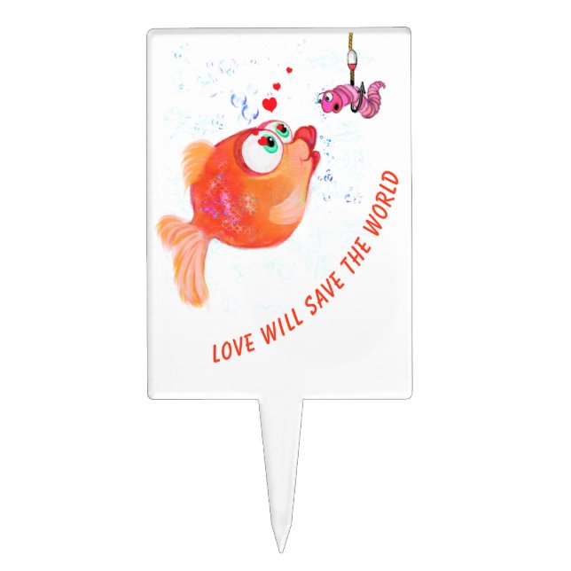 Fish and Worm Funny Cake Topper Your Text (Front)