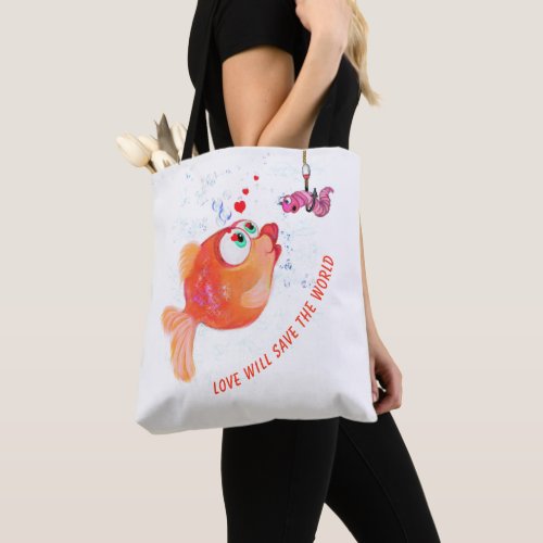 Fish and Worm Love Romantic Tote Bag Fun