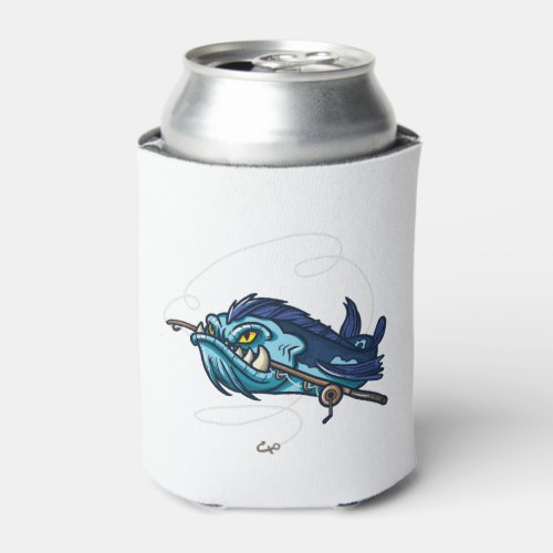 Fish Angry Fish with Rod Can Cooler