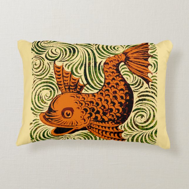 Fish Antique Tile Old art ancient Accent Pillow (Back)