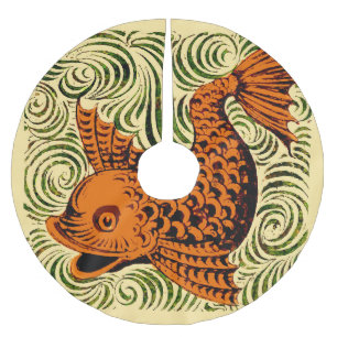Fish Antique Tile Old art ancient Brushed Polyester Tree Skirt