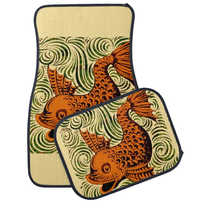 Fish Antique Tile Old art ancient Car Floor Mat (Set)