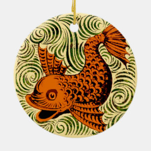 Fish Antique Tile Old art ancient Ceramic Ornament