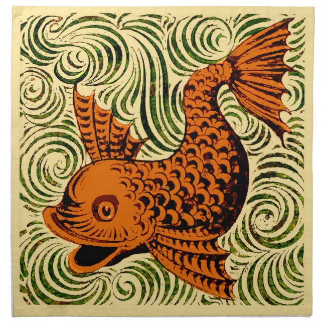 Fish Antique Tile Old art ancient Cloth Napkin (Front)