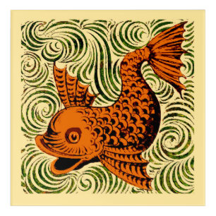 Fish Antique Tile Old art ancient de morgan art