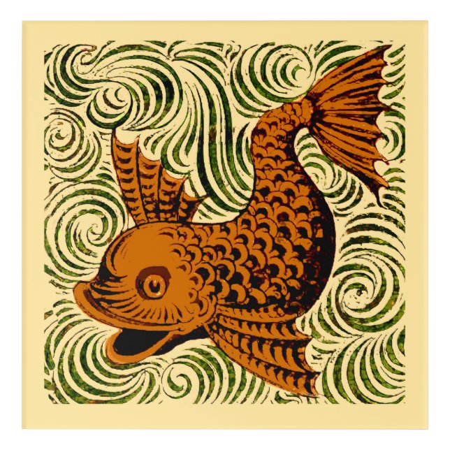 Fish Antique Tile Old art ancient de morgan art (Front)