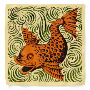 Fish Antique Tile Old art ancient de morgan art Bandana
