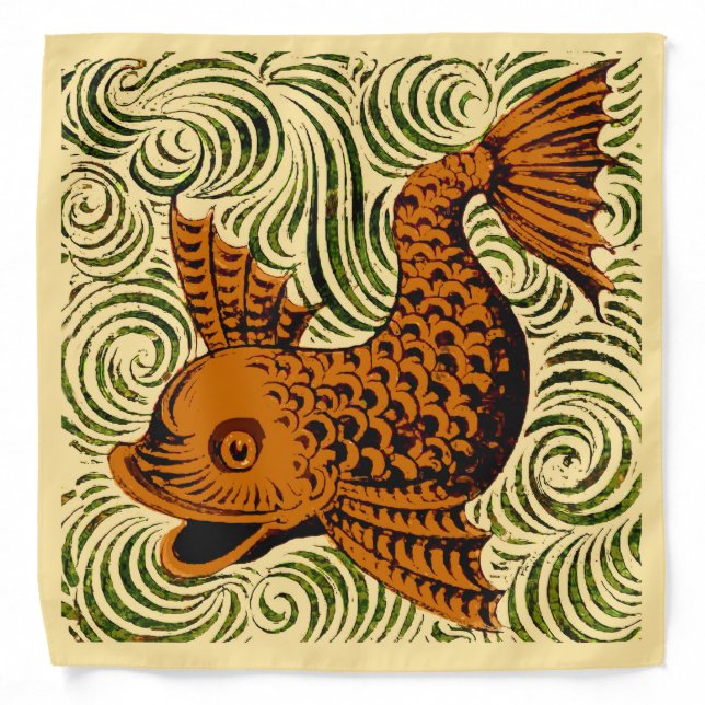 Fish Antique Tile Old art ancient de morgan art Bandana (Front)