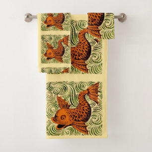 Fish Antique Tile Old art ancient de morgan art Bath Towel Set