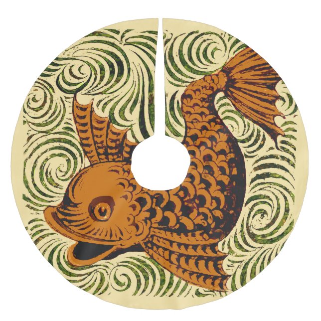 Fish Antique Tile Old art ancient de morgan art Brushed Polyester Tree Skirt (Front)