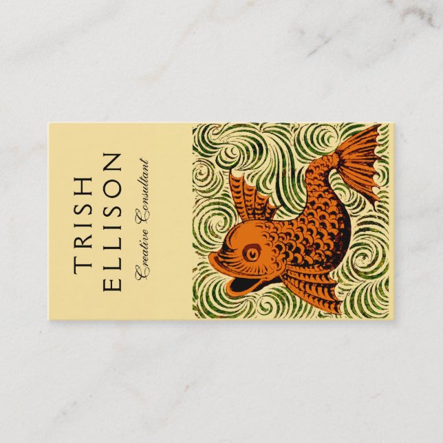 Fish Antique Tile Old art ancient de morgan art Business Card (Front)