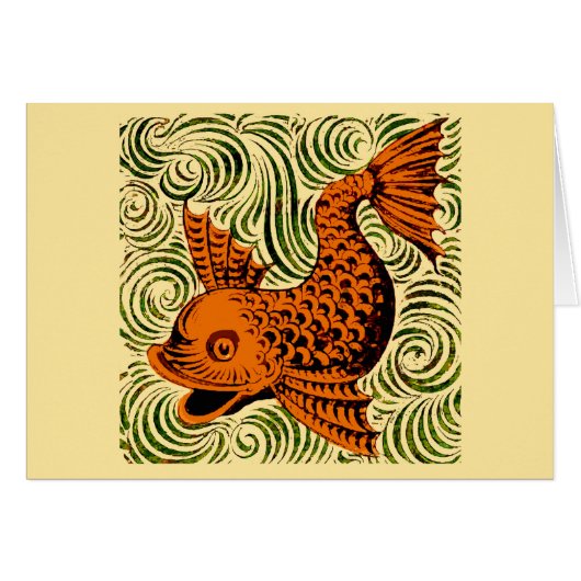 Fish Antique Tile Old art ancient de morgan art Cards (Front Horizontal)