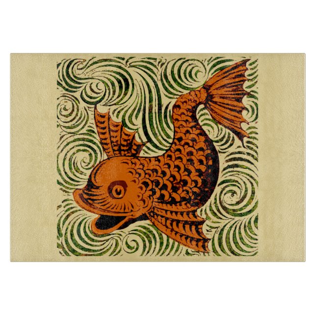 Fish Antique Tile Old art ancient de morgan art Cutting Board (Front)