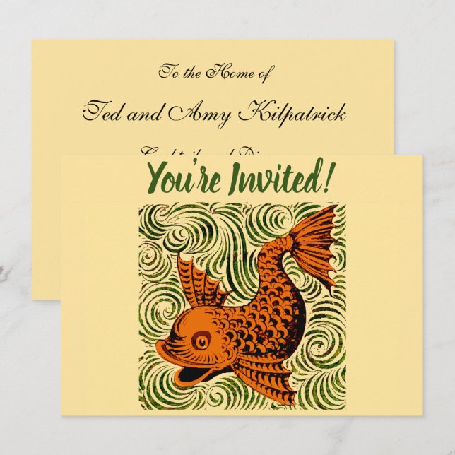 Fish Antique Tile Old art ancient de morgan art Invitation (Front/Back)