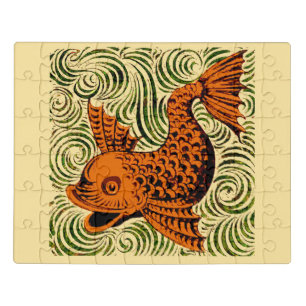 Fish Antique Tile Old art ancient de morgan art Jigsaw Puzzle