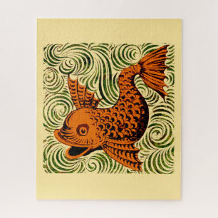 Fish Antique Tile Old art ancient de morgan art Jigsaw Puzzle