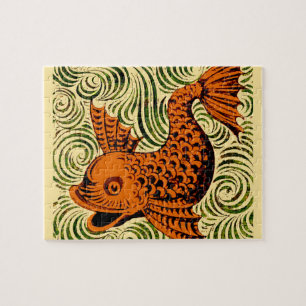 Fish Antique Tile Old art ancient de morgan art Jigsaw Puzzle