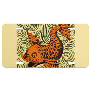 Fish Antique Tile Old art ancient de morgan art License Plate