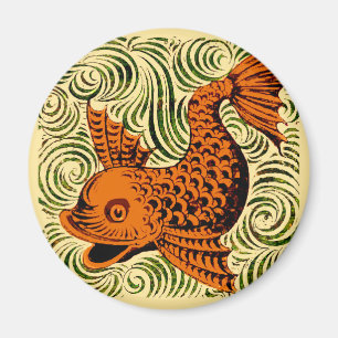 Fish Antique Tile Old art ancient de morgan art Magnet