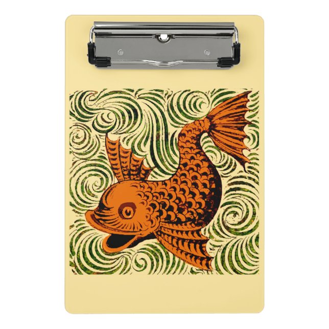 Fish Antique Tile Old art ancient de morgan art Mini Clipboard (Front)