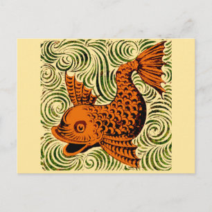 Fish Antique Tile Old art ancient de morgan art Postcard