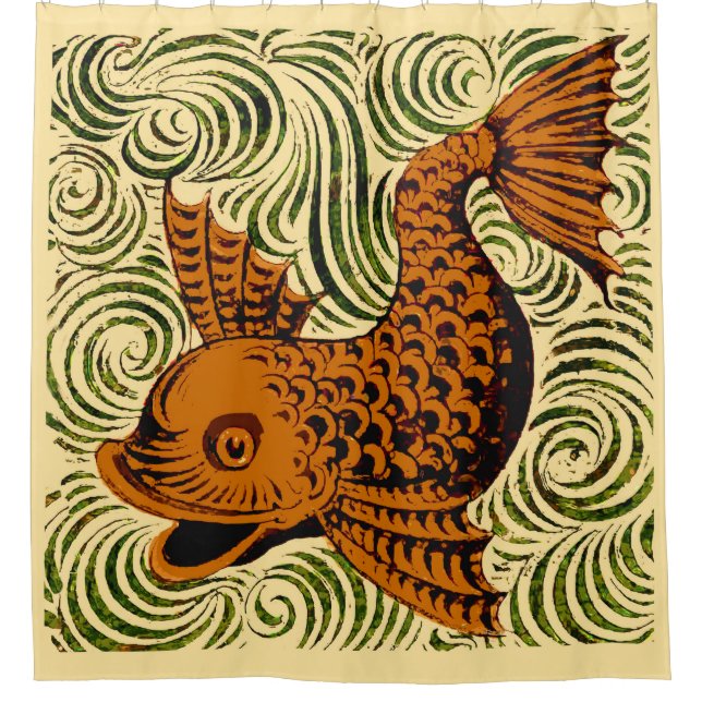 Fish Antique Tile Old art ancient de morgan art Shower Curtain (Front)