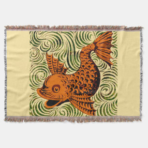Fish Antique Tile Old art ancient de morgan art Throw Blanket