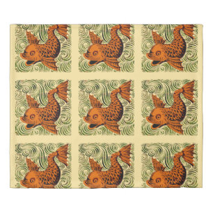 Fish Antique Tile Old art ancient Duvet Cover