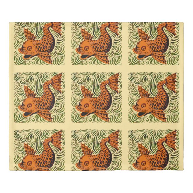 Fish Antique Tile Old art ancient Duvet Cover (Front)