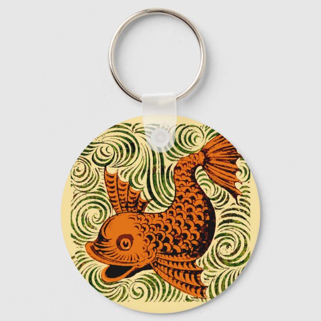Fish Antique Tile Old art ancient Keychain (Front)